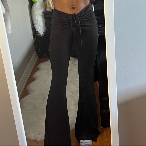 Black drawstring waist flare pants - Picture 1 of 5